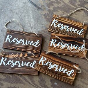 Rustic Wooden "Reserved" Hanging Signs - White Script for wedding